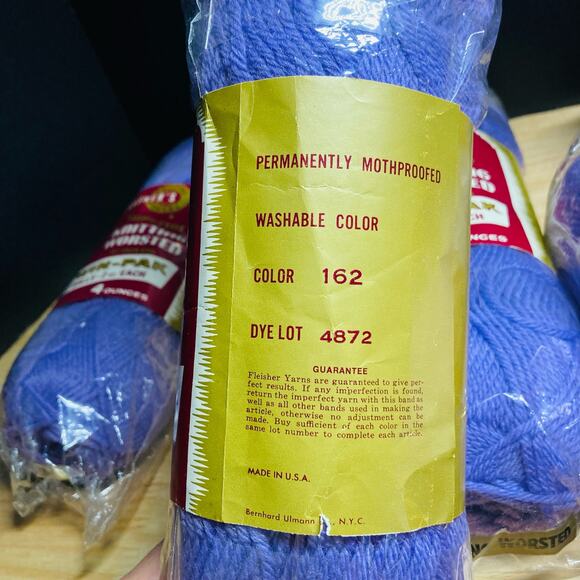 FLEISHER'S KNITTING YARN VIRGIN WOOL LAVENDER 6 DBL PACKS Color 162 Dye Lot 4672 - Picture 3 of 6
